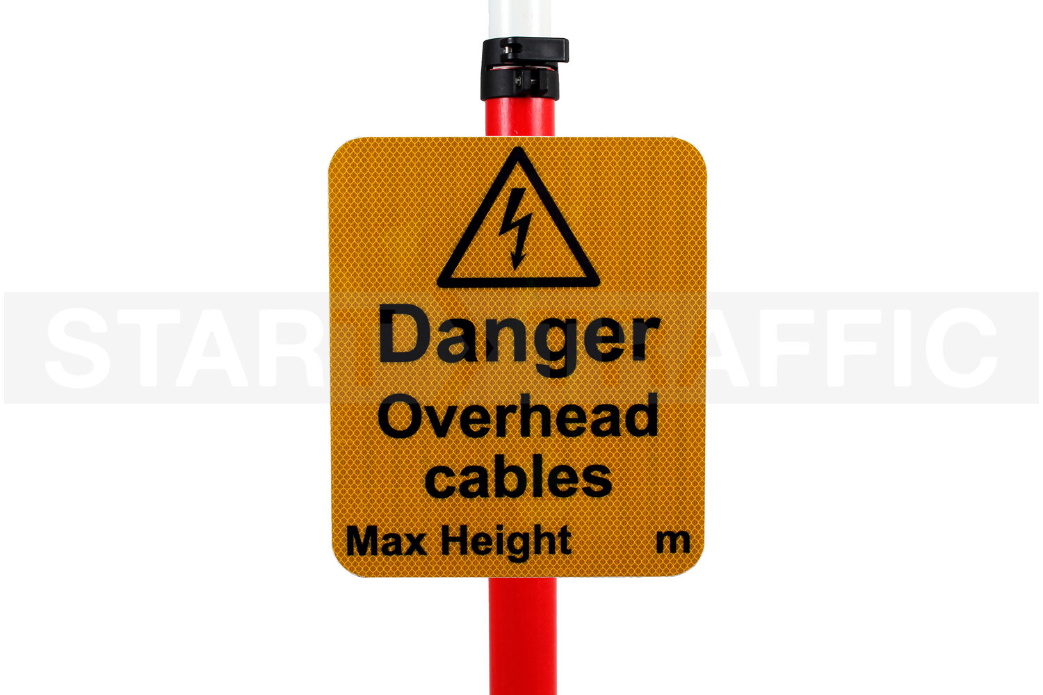 Danger Overhead Cables Max Height Warning Sign Mounted on GS6 Upright