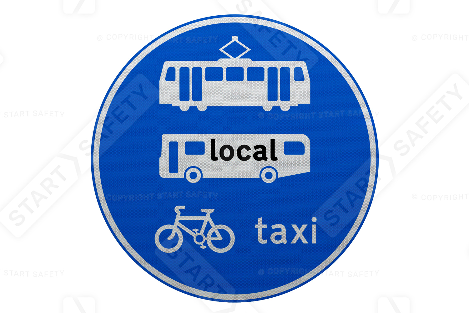 Tramcars, Local Buses, Cycles and Taxis Only Sign Post Mounted Sign 