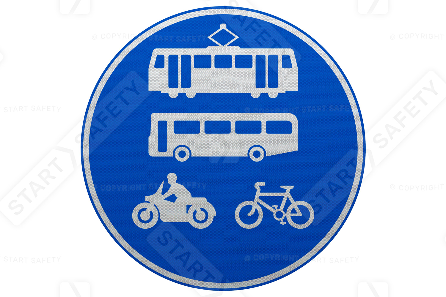 Tramcars, Buses, Cycles and Motorbikes Only Post Mounted Sign 