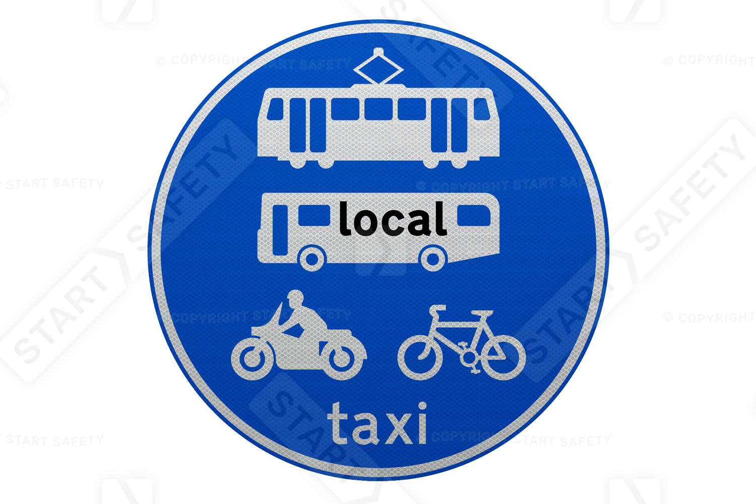 Tramcars, Local Buses, Cycles, Motorbikes and Taxis Only Post Mounted Sign 