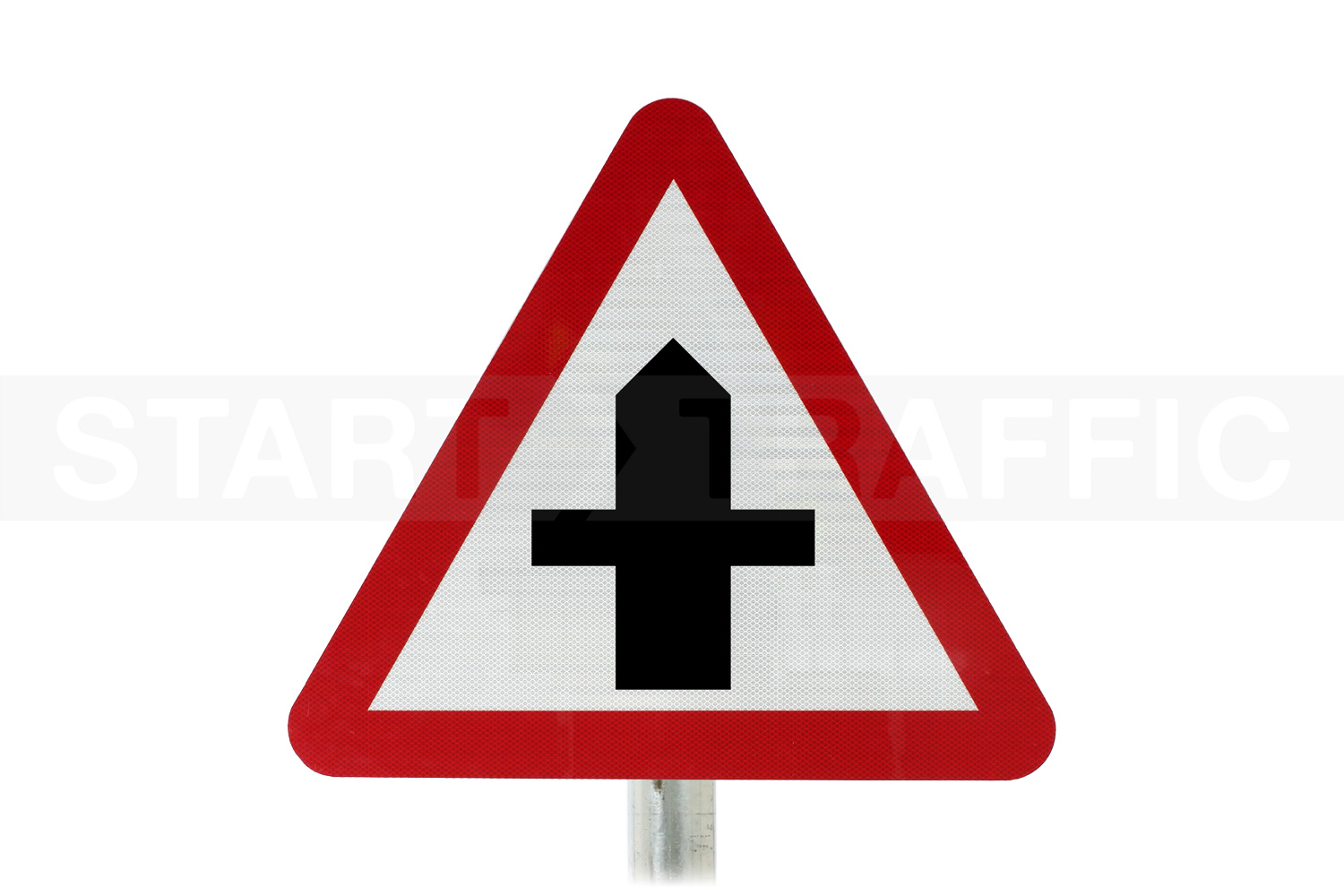 Crossroads Ahead priority right post mounted sign