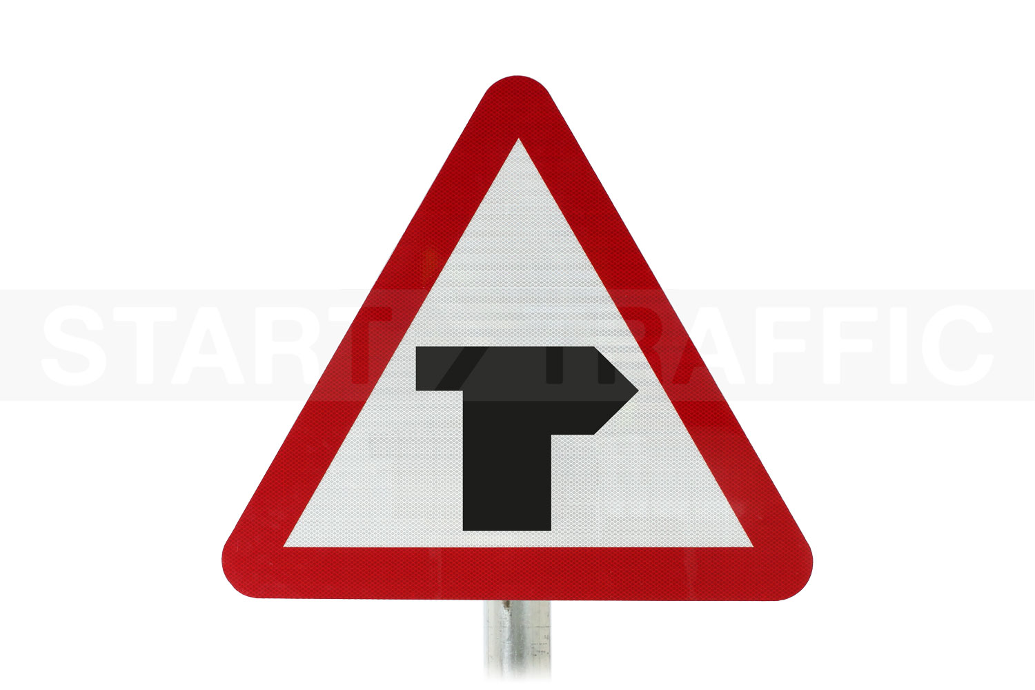 T-Junction right priority post mounted sign