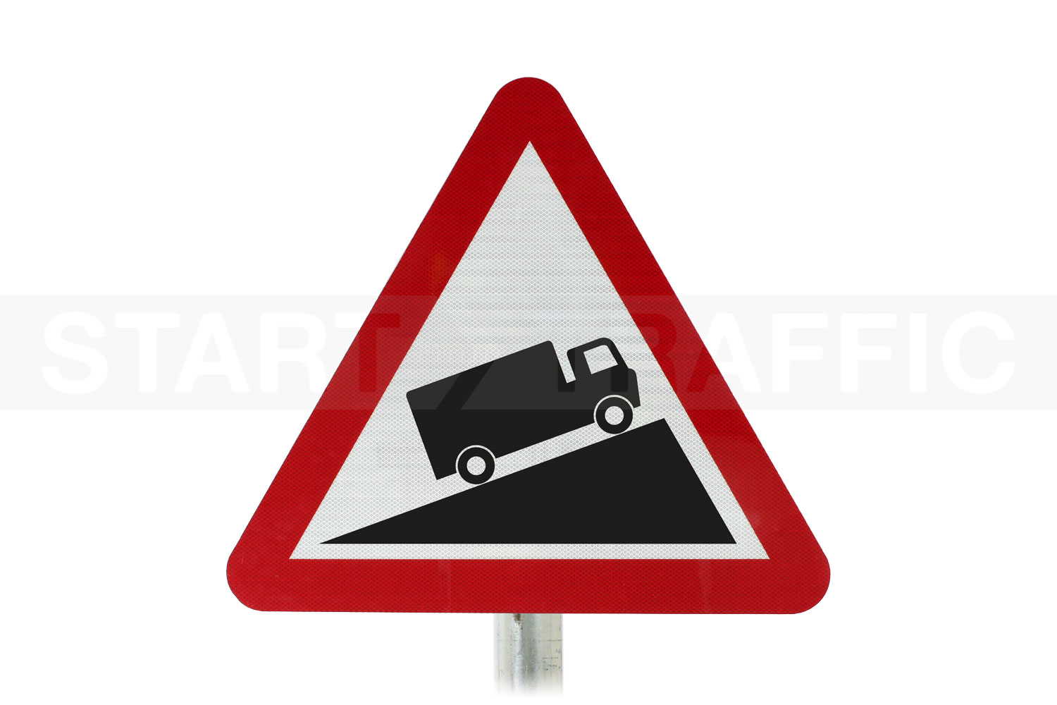 slow moving vehicles on incline ahead post mounted sign