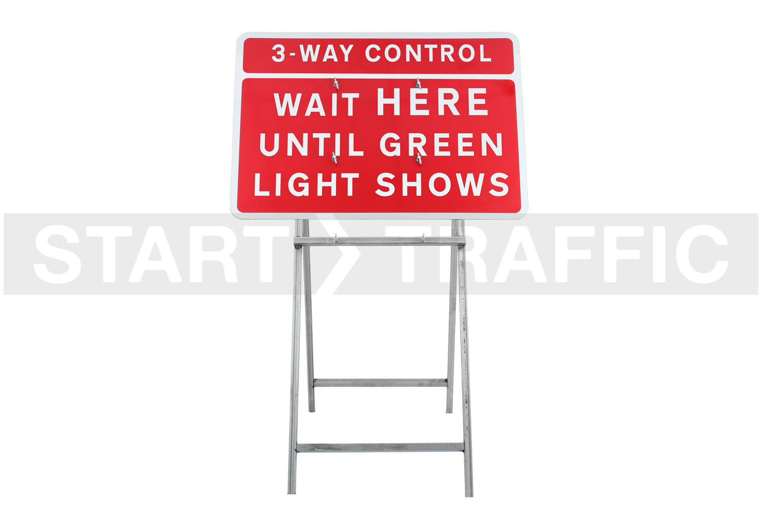 4-way Control Wait HERE Until Green Light Shows Sign Mounted on Quick-Fit Mini Frame