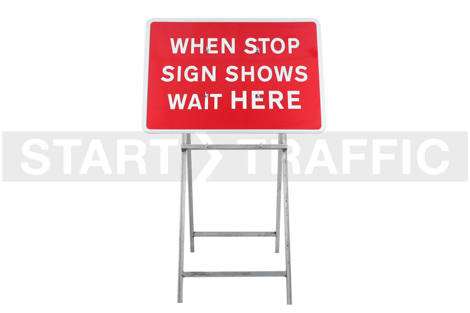 When Stop Sign Shows Wait Here Sign Mounted on Quick-Fit Mini Frame