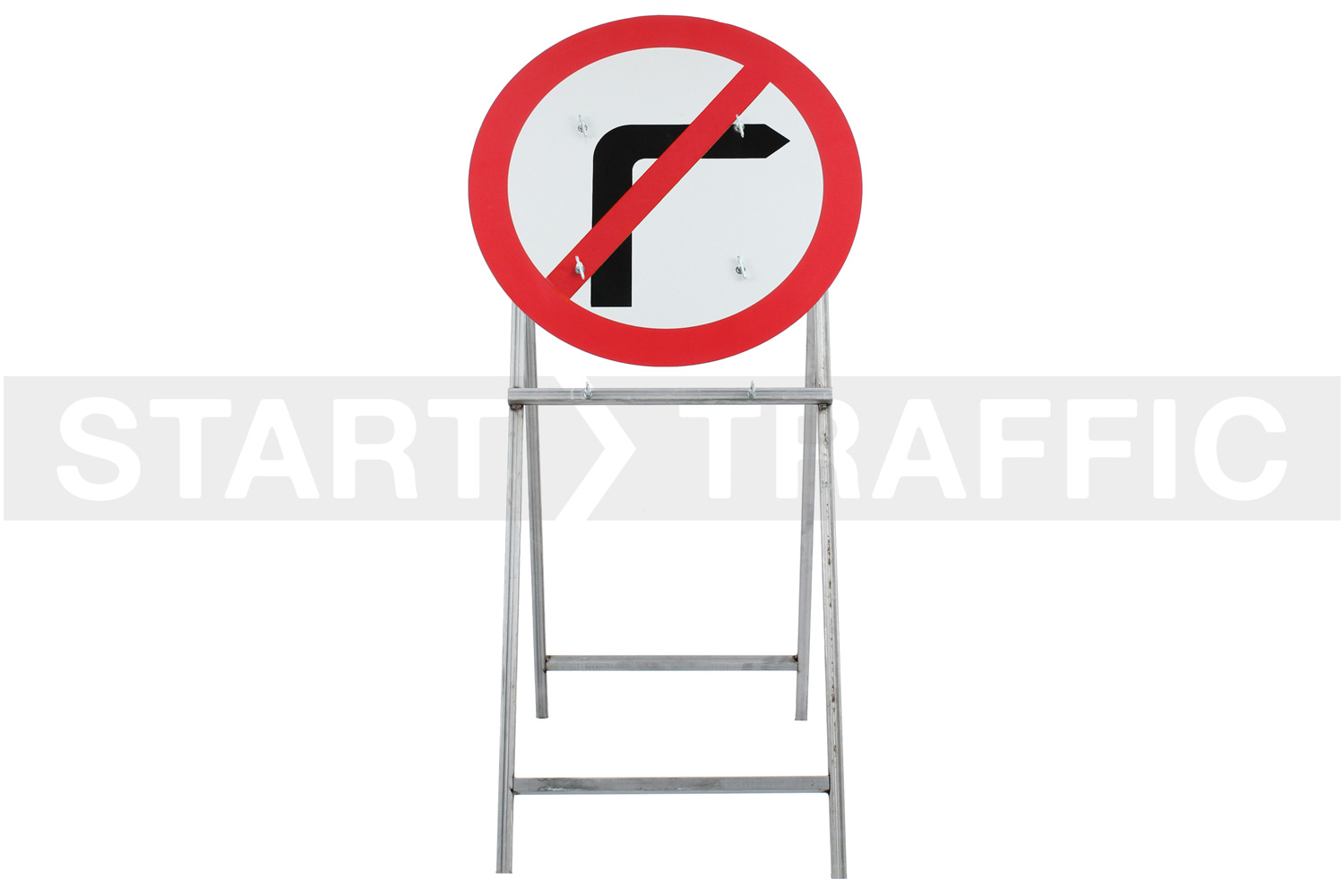 No right turn sign mounted to quick-fit mini frame